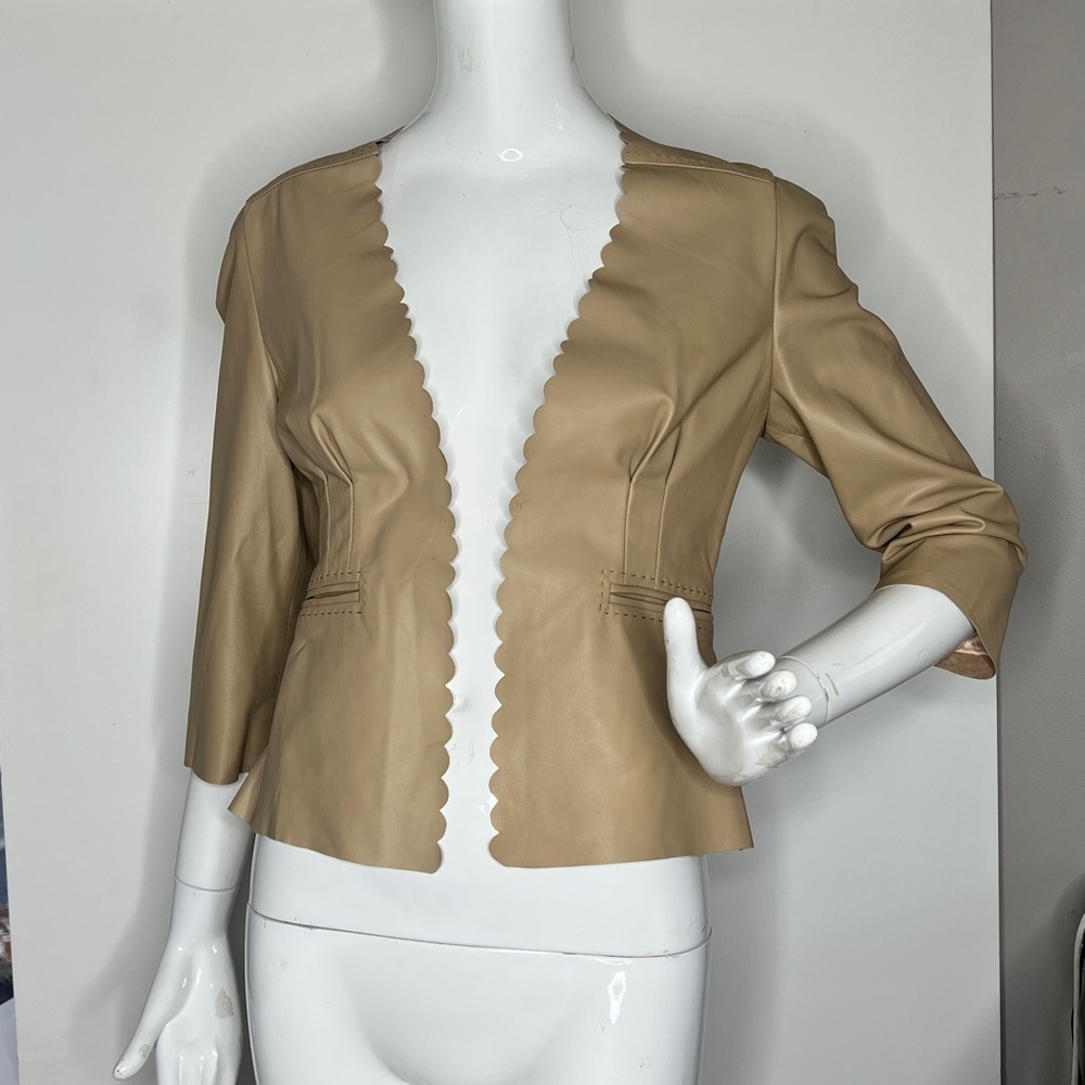 Rebecca Taylor Sz M Leather Blazer Jacket 3/4 Sleeves Open Front